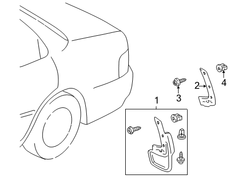 2000 Toyota Camry Exterior Trim - Quarter Panel Mud Guard Diagram for 76625-39525