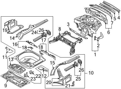 2007 BMW 650i Rear Body Trunk Floor Right Diagram for 41147125164