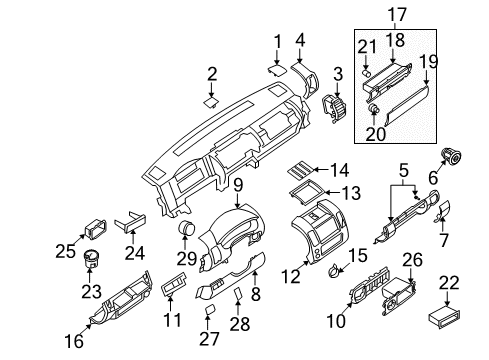 2007 Nissan Frontier Cluster & Switches, Instrument Panel Mask-Switch Hole Diagram for 68491-EA00A