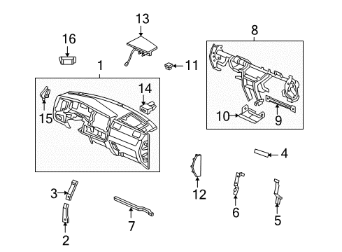 2008 Honda Ridgeline Cluster & Switches, Instrument Panel Lid, L. Instrument Side *NH607L* (TU DARK GRAY) Diagram for 77216-SJC-A01ZB