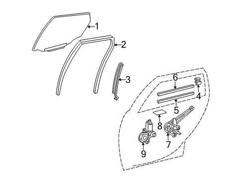 2006 Scion xA Rear Door Regulator Pad Diagram for 69839-52010