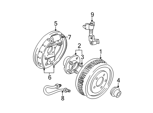 2001 Mercury Sable Rear Brakes Hub Assembly Diagram for 3F1Z-1104-CA