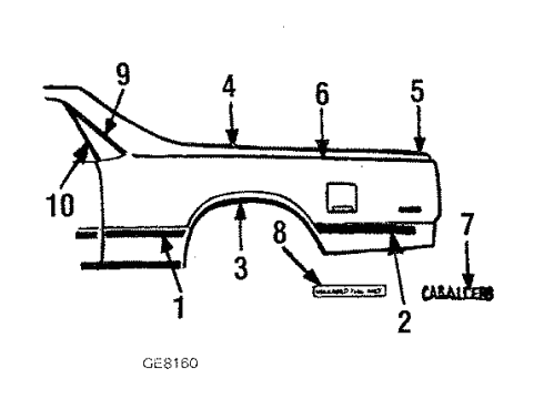 1984 Chevrolet El Camino Quarter Panel Glass, Exterior Trim Nameplate Diagram for 3064881