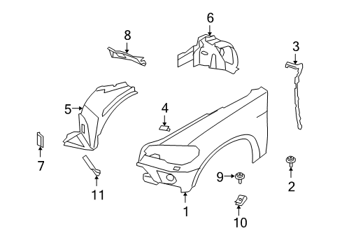 2009 BMW X5 Fender & Components Side Panel, Primed, Front Left Diagram for 51657178397