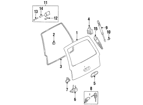 1998 Kia Sportage Lift Gate Back Door Handle Assembly Diagram for 0K01G63410