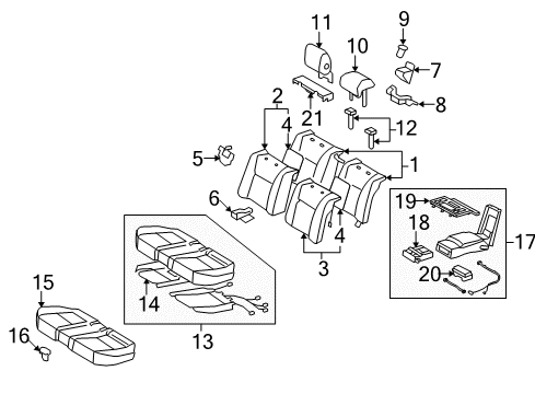 2015 Lexus LS600h Rear Seat Components Rear Seat Center Armrest Cup Holder Sub-Assembly Diagram for 72806-30110-A3