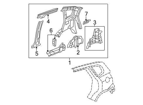 2008 Honda Fit Inner Structure - Quarter Panel Stiffener, R. RR. Side Sill Diagram for 64340-SLN-A00ZZ