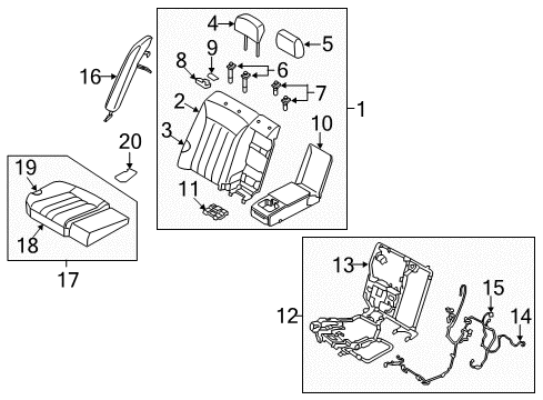 2011 Hyundai Equus Rear Seat Components Cushion Assembly-Rear Seat, RH Diagram for 89200-3NAA0-WIR