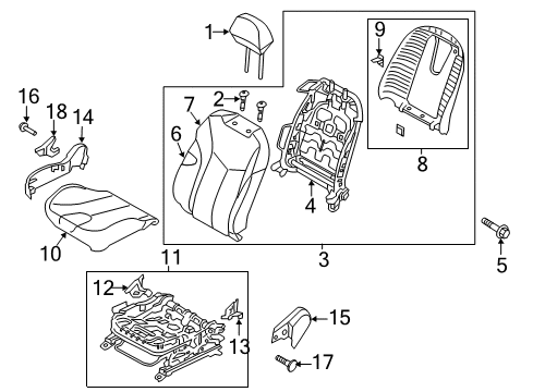 2015 Hyundai Veloster Passenger Seat Components Front Driver Side Seat Back Covering Diagram for 88460-2V021-SD6