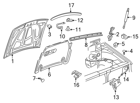 2009 Ford Explorer Sport Trac Hood & Components Support Cylinder Diagram for 6L2Z-16C826-A
