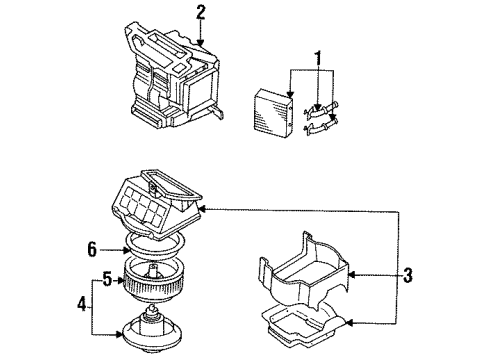 1995 Infiniti J30 Heater Core & Control Valve Fan & Motor BLR Diagram for 27220-10Y60