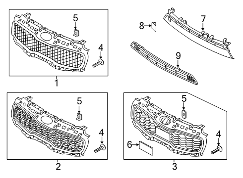 2021 Kia Sportage Grille & Components Front Bumper Grille Diagram for 86569D9500