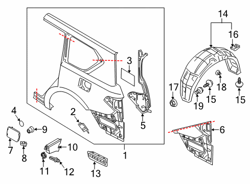 2011 Infiniti QX56 Fuel Door Extension Rear Fender LH Diagram for 78117-1LA9A