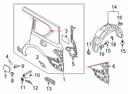 2011 Infiniti QX56 Fuel Door Fender Rear LH Diagram for 78101-1LA9A