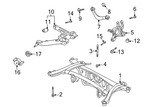 2005 Pontiac Vibe Rear Suspension, Lower Control Arm, Upper Control Arm, Stabilizer Bar, Suspension Components Bolt, Rear Suspension Support Crossmember Diagram for 88970713