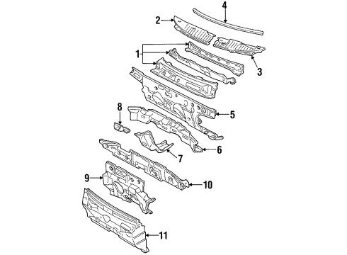 1999 Mercury Mystique Cowl Insulator Diagram for F8RZ5401588AB