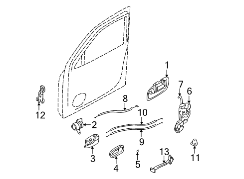 2001 Hyundai Santa Fe Front Door Front Door Inside Handle Cable Assembly, Right Diagram for 81372-26000