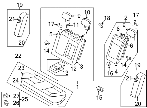 2010 Hyundai Sonata Rear Seat Components Rear Seat Back Armrest Assembly Diagram for 89900-0A400-V2C