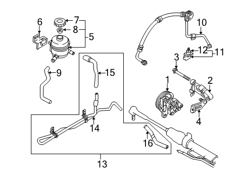 2002 Kia Spectra P/S Pump & Hoses, Steering Gear & Linkage Hose-Return Diagram for 0K2A232683B