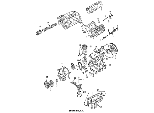 1995 Ford E-350 Econoline Engine Parts, Mounts, Cylinder Head & Valves, Camshaft & Timing, Oil Cooler, Oil Pan, Oil Pump, Crankshaft & Bearings, Pistons, Rings & Bearings Valve Cover Diagram for F4TZ-6582-C