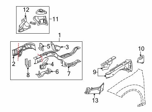 2009 Pontiac G5 Structural Components & Rails Splash Shield Diagram for 25859809