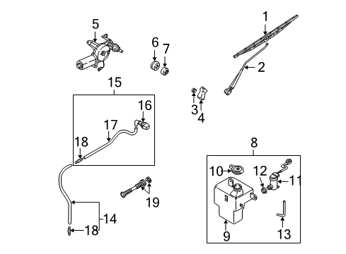 2002 Kia Sedona Wiper & Washer Components Rear Wiper Motor & Bracket Diagram for 0K53A67450