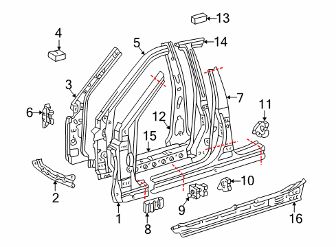 1999 Lexus GS400 Center Pillar & Rocker, Hinge Pillar Reinforcement Sub-Assy, Center Body Pillar, Center LH Diagram for 61048-30011