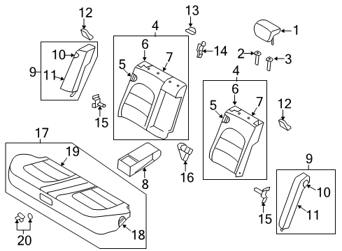 2010 Hyundai Azera Rear Seat Components Rear Seat Back Armrest Assembly Diagram for 89900-3L320-WLB