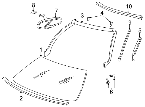 1999 Chevrolet Corvette Windshield Glass, Reveal Moldings Windshield Spacer Diagram for 10407149