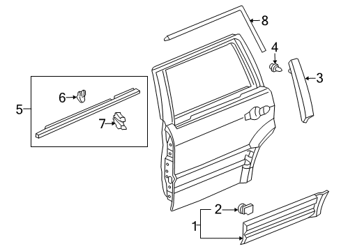 2005 Honda Pilot Exterior Trim - Rear Door Protector Assy., R. RR. Door Side *B92P* (NIGHTHAWK BLACK PEARL) Diagram for 75303-S9V-A12ZB