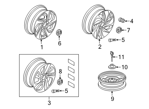 2020 Honda Insight Wheels Cap Assembly, Wheel Center Diagram for 44732-TXM-A01
