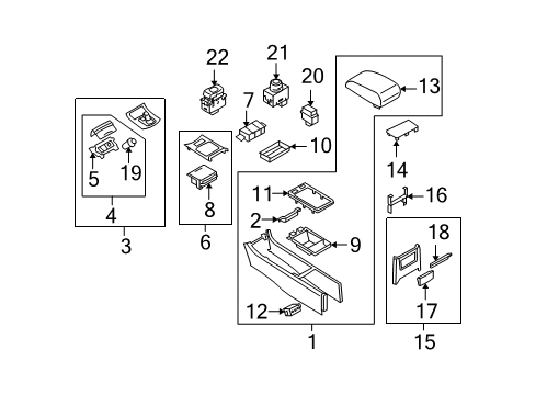 2009 Infiniti G37 Convertible Top Console Assembly Center Diagram for 96910-JJ52C