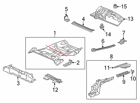 2014 Honda CR-V Rear Floor & Rails Frame B Set R, Rea Diagram for 04653-T0A-A00ZZ