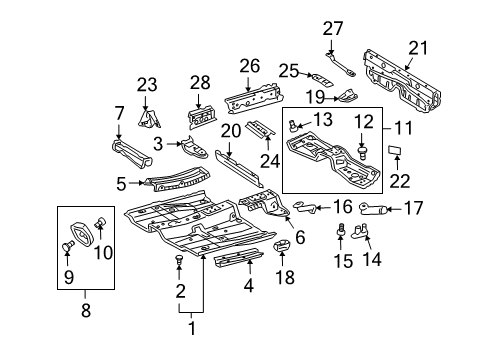 2004 Toyota MR2 Spyder Floor & Rails Pan, Center Floor Diagram for 58211-17020