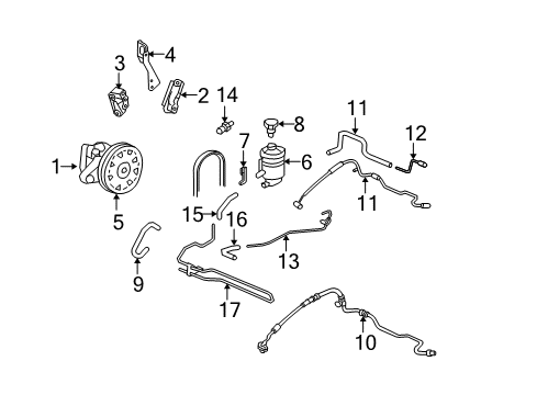 2007 Acura TL P/S Pump & Hoses, Steering Gear & Linkage Tube, Suction Diagram for 53731-SDB-A00