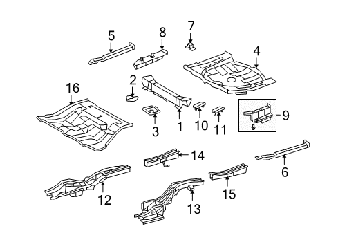 2010 Toyota Venza Rear Body - Floor & Rails Floor Crossmember Diagram for 57603-0T010