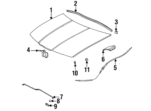 1993 Saturn SC1 Hood & Components Latch Asm, Hood Primary & Secondary Diagram for 21097265