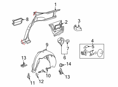 2005 Buick LaCrosse Quarter Panel & Components Liner Asm-Rear Wheelhouse Panel Diagram for 15241459