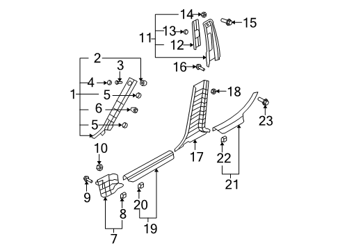 2010 Hyundai Sonata Interior Trim - Pillars, Rocker & Floor Nut Diagram for 10240-M2004