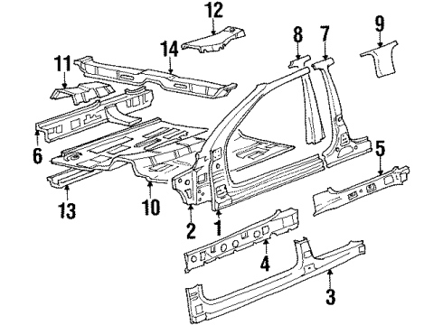 2000 Hyundai Elantra Center Pillar, Hinge Pillar, Rocker Panel, Floor & Rails Panel-Front Floor Diagram for 65111-29012