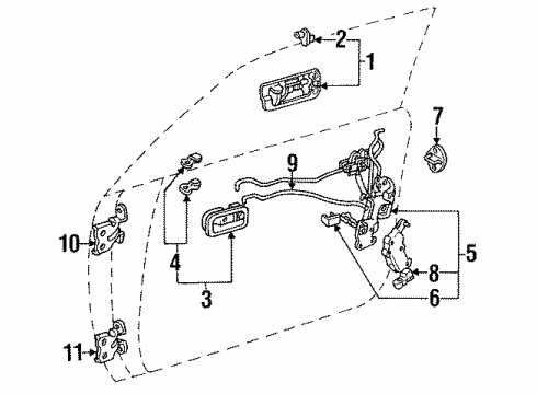 1990 Lexus ES250 Front Door - Lock & Hardware Front Door Outside Handle Assembly, Left Diagram for 69220-32060-01