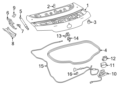 2022 Lexus LC500h Trunk Lid & Components Retainer, Luggage Door Moulding Diagram for 64649-11010