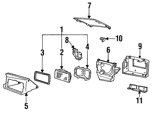1988 Pontiac Firebird Headlamps Bracket-Headlamp Opening Housing Diagram for 10014666