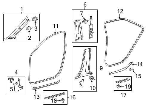 2015 Toyota Camry Interior Trim - Pillars, Rocker & Floor Windshield Pillar Trim Diagram for 62220-06170-A0