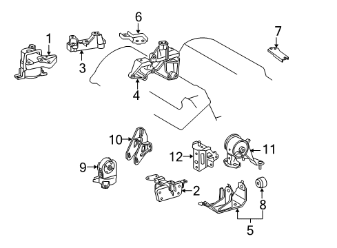2008 Toyota RAV4 Engine & Trans Mounting Rear Mount Bracket Damper Diagram for 12351-23010