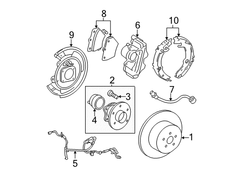 2006 Toyota Corolla Rear Brakes Backing Plate Diagram for 47044-02040