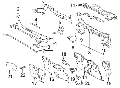 2020 Toyota Corolla Cowl Heat Shield Plate Diagram for 55229-02010