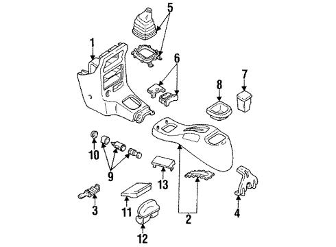 1997 Ford Aspire Center Console Console Diagram for F7BZ61045A36AAB