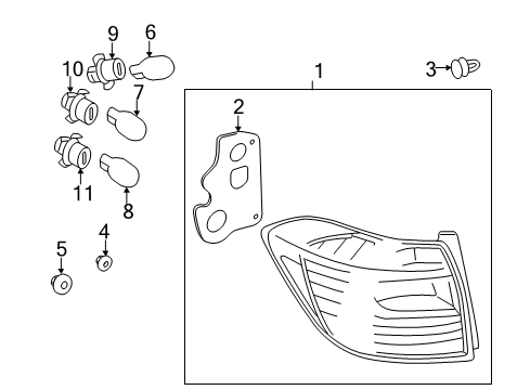 2010 Toyota Highlander Bulbs Combo Lamp Guide Diagram for 81496-0E010