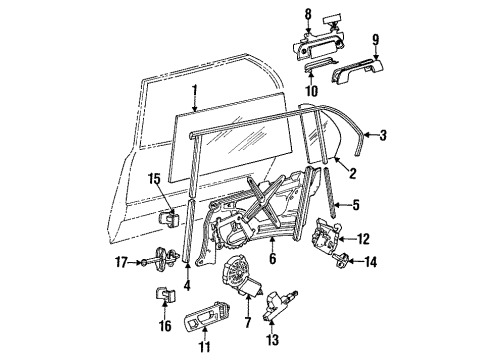 1994 BMW 740i Door & Components Rear Right Window Guide Diagram for 51348111204